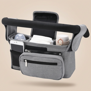 True Haven | Universal Stroller Organizer Caddy – Multi-Pocket Bottle & Phone Holder, Durable Oxford Fabric