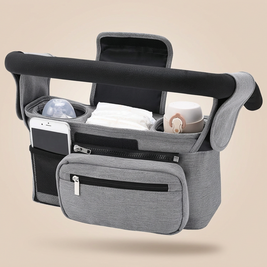True Haven | Universal Stroller Organizer Caddy – Multi-Pocket Bottle & Phone Holder, Durable Oxford Fabric