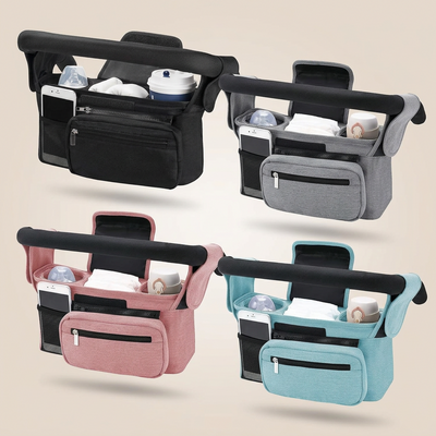 True Haven | Universal Stroller Organizer Caddy – Multi-Pocket Bottle & Phone Holder, Durable Oxford Fabric