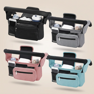 True Haven | Universal Stroller Organizer Caddy – Multi-Pocket Bottle & Phone Holder, Durable Oxford Fabric