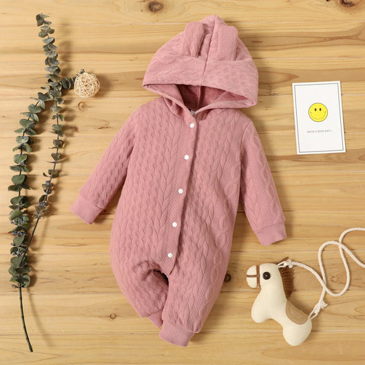 True Haven | Baby Girl Hooded Long Sleeve Romper – Soft Breathable Cotton, Sweet Hooded Design