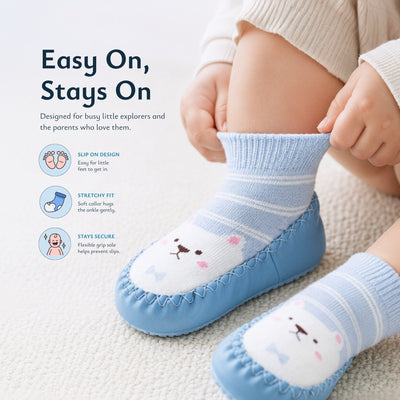 True Haven | Non-Slip Grip Sock Shoes – Toddler First Walker Sock Shoes, Machine Washable, 6M-4Y