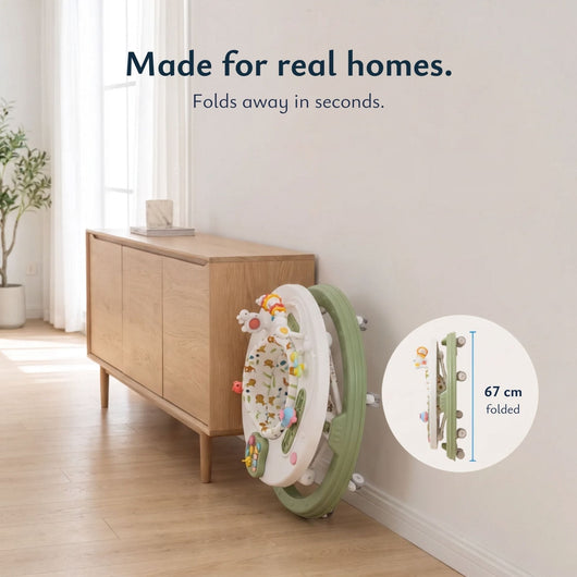 True Haven | Foldable Baby Walker – Anti-Rollover Walker with 10-Level Height Adjustment, 5-18 Months