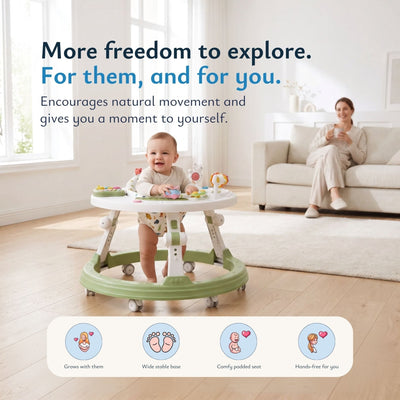 True Haven | Foldable Baby Walker – Anti-Rollover Walker with 10-Level Height Adjustment, 5-18 Months