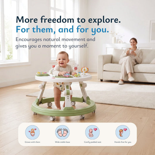 True Haven | Foldable Baby Walker – Anti-Rollover Walker with 10-Level Height Adjustment, 5-18 Months