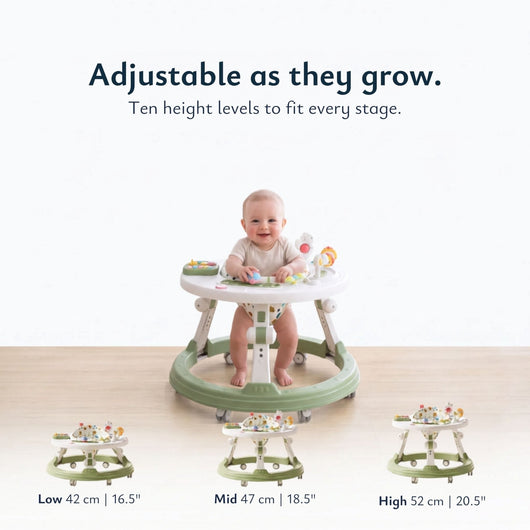 True Haven | Foldable Baby Walker – Anti-Rollover Walker with 10-Level Height Adjustment, 5-18 Months