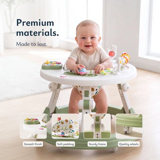 True Haven | Foldable Baby Walker – Anti-Rollover Walker with 10-Level Height Adjustment, 5-18 Months