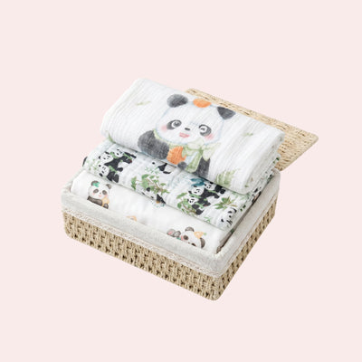 True Haven | Panda Baby Bath Gift Basket – Newborn Care Set with Towel, Washcloths & Changing Pad
