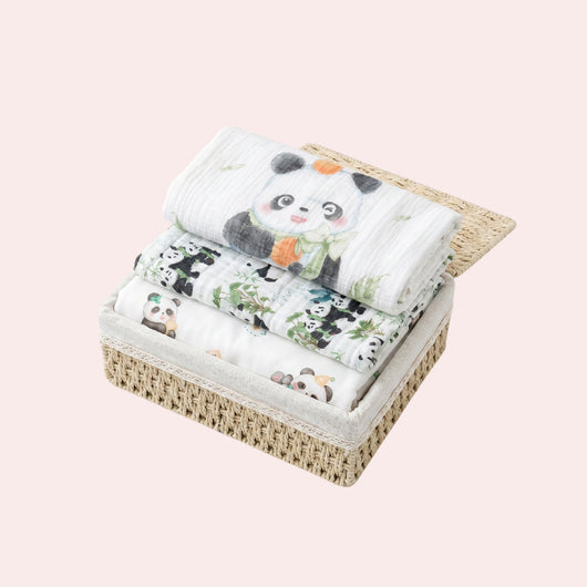 True Haven | Panda Baby Bath Gift Basket – Newborn Care Set with Towel, Washcloths & Changing Pad