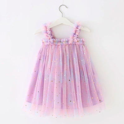 True Haven | Girls Rainbow Tulle Party Dress – Cotton-Lined for Comfort, Sparkly Star & Moon Detail